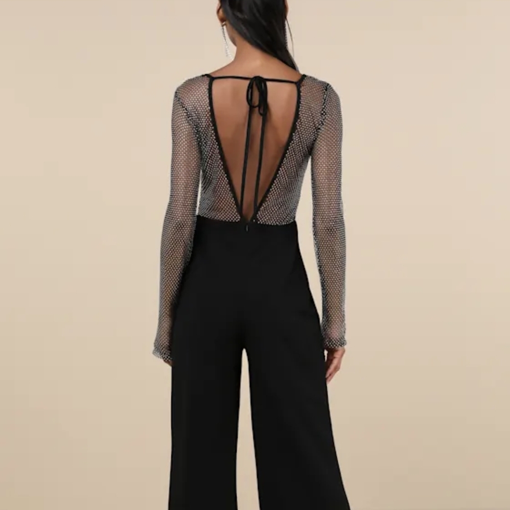 Lulu's Black and White Mesh Jumpsuit
